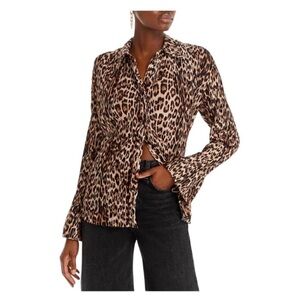 NWT Good American Animal Print Plisse Button Down Shirt